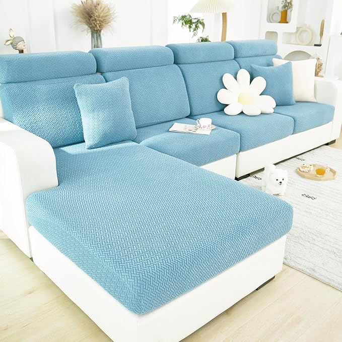 Couch Cushion Covers for Sofa Couch Covers Wear-Resistant Universal Sofa Cover Washable Stretch for Sectional Slipcovers (Texture-Sea Blue,Extra Large Single Seat Cover)