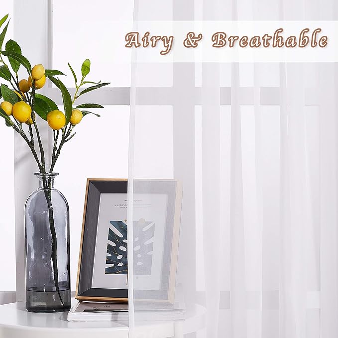 NICETOWN Sheer Window Curtains 96" Long for Living Room, Grommet Voile Sheer Textured Window Drapes for Sliding Glass Door/Villa/Bedroom, Ivory, 70" Wide Per Panel, Set of 2