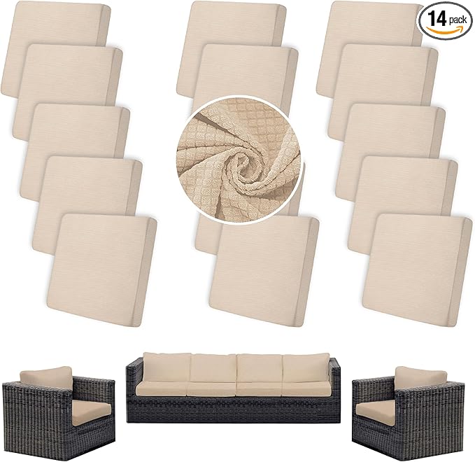 Outdoor Cushion Covers Set,14PCS Patio Furniture Couch Seat Slipcovers, Replacement for Sofa Sectional Chair(Cover，Only)