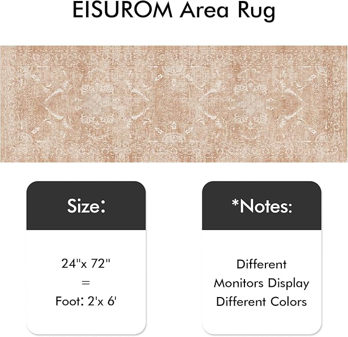Hallway 2x6 Washable Runner - Vintage Non-Slip Long Rug for Entryway Low-Pile Washable Medallion Runner for Hallway Waterproof Traditional Runners Indoor Thin Rug for Kitchen (Brick)