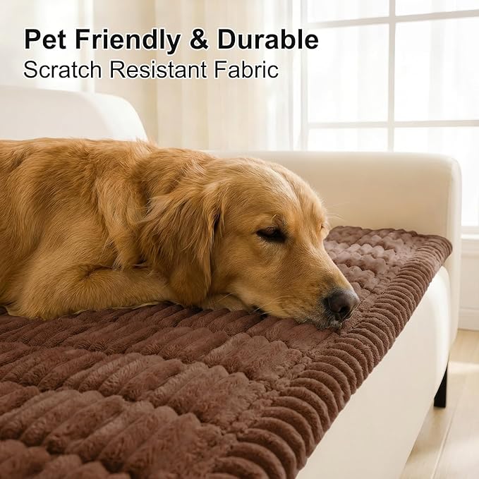 Smiry Couch Cover for Dogs Washable, Non Slip Fuzzy Pet Couch Covers for 3 Cushion Sofa Pet Friendly, Thick Soft Sofa Slipcovers Cushion Protector (Brown, 27.6" x 82.7")