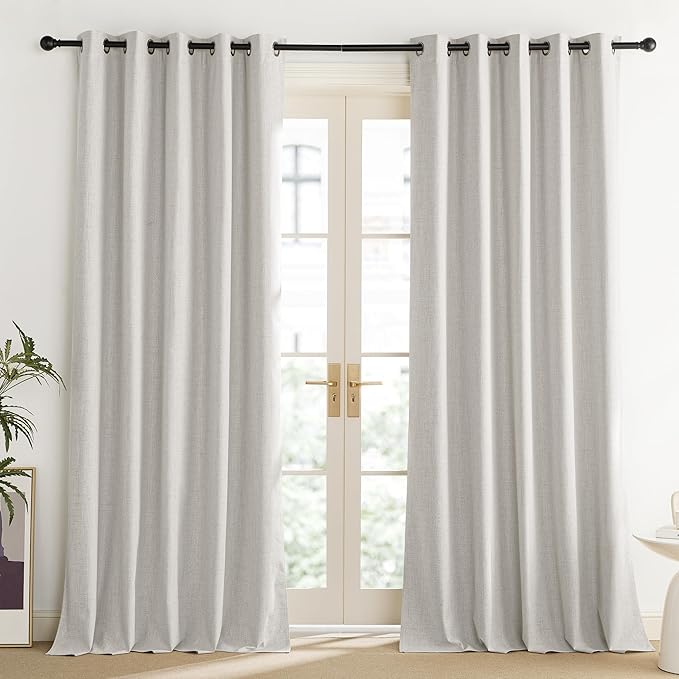 NICETOWN Snowbound Vintage Linen 100% Blackout Curtains for Living Room, Thermal Insulated Curtains 84" Long, Noise Reducing Window Treatment Drapes for Dining Room, 62" Wide Per Panel, Set of 2