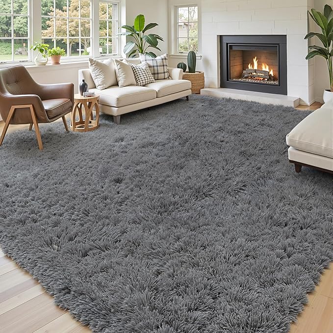 Area Rugs 10x14 Living Room, Shaggy Carpet Soft Plush Furry Bedside Rug Large Area Rugs for Bedroom Kids Girls Boys Home Decor Anti Slip(10 x 14, Dark Grey)