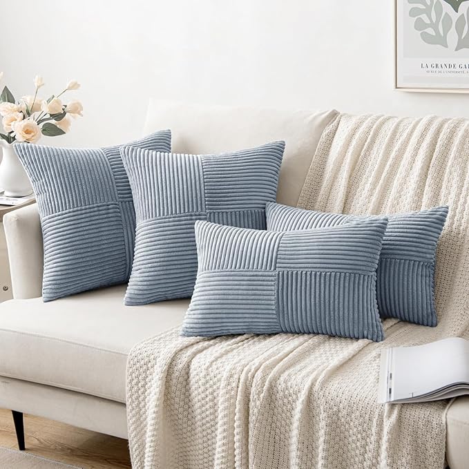 MIULEE Dustyblue Decorative Throw Pillow Covers 18x18 Inch for Couch Bed Sofa Pack of 2 Coastal Boho Farmhouse Throw Pillows Soft Cross Corduroy Patchwork Textured Cushion Cases
