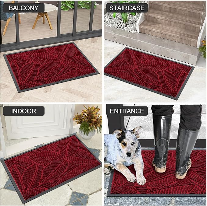 Colorxy Waterproof Doormat, Sturdy Natural Rubber Front Indoor Mat, Non Slip Low Profile Indoor Outdoor Door Mats, Stain and Fade Resistant Floor Mats, Easy Clean Patio Entry Mat, 48''x32'', Burgundy