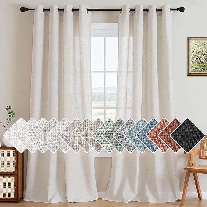 H.VERSAILTEX 2 Pack Ultra Luxurious High Woven Linen Elegant Curtains Grommet Semi Sheer Curtain Panels Light Filtering Privacy Panels Drapes, Nickel Grommet, Extra Long 52x108-Inch, Heathered Natural