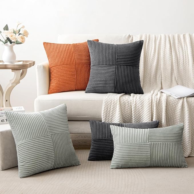 MIULEE Silver Grey Decorative Euro Sham Pillow Covers 24x24 Inch for Bed Couch Sofa Pack of 2 Boho Farmhouse Throw Pillows Soft Cross Corduroy Patchwork Textured Cushion Cases