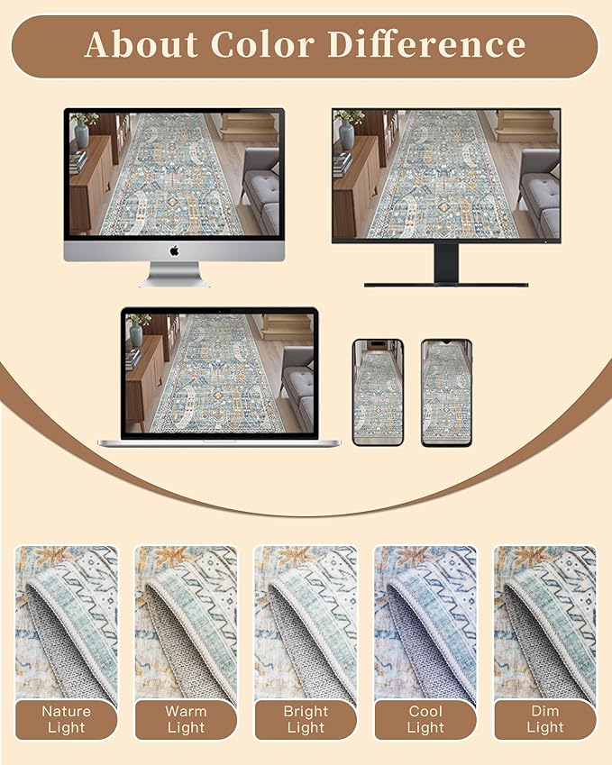 Madane Washable Runner Rug - 2x6 Rug Runners for Hallways 6 Feet Non Slip Vintage Kitchen Runner Rug Ultra-Thin Bathroom Runner Rugs Carpet Laundry Room Bedroom (2x6ft, Blue/Gold)