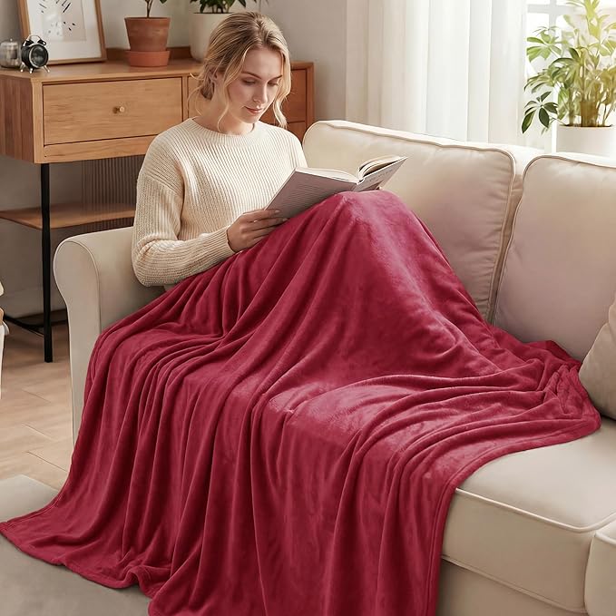 Exclusivo Mezcla Fleece Blanket King Size for Bed, Super Soft and Warm, All Season, Cozy, Plush, Lightweight, 90x104 Inches, Deep Red