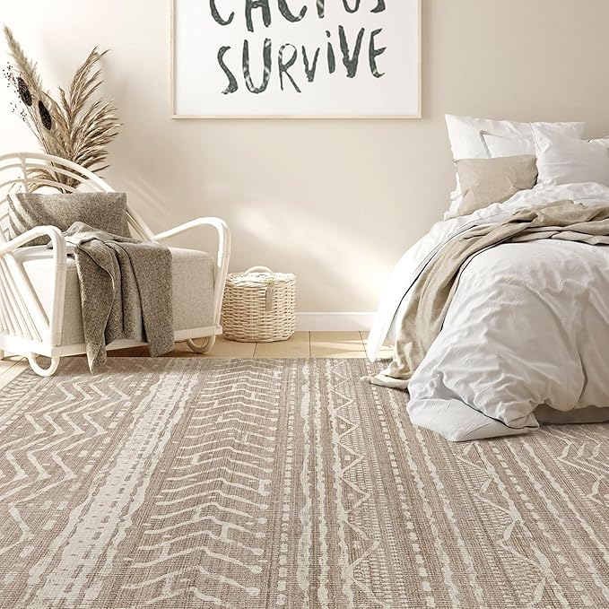 Nakagishi 5x7 Area Rugs Living Room: Washable Boho Large Neutral Soft Rug Farmhouse Stain Resistant Modern Indoor Non-Slip Floor Carpet for Bedroom Nursery Kids Playroom Office Dining Room Dorm