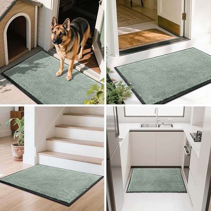 Mibao Dirt Trapper Door Mat for Indoor Outdoor, Waterproof All-Season, All-Weather Doormat, Heavy Duty Non-Slip Entrance Rug, Low Profile Absorbent Entrance Mat Carpet, 48" x 36", Green