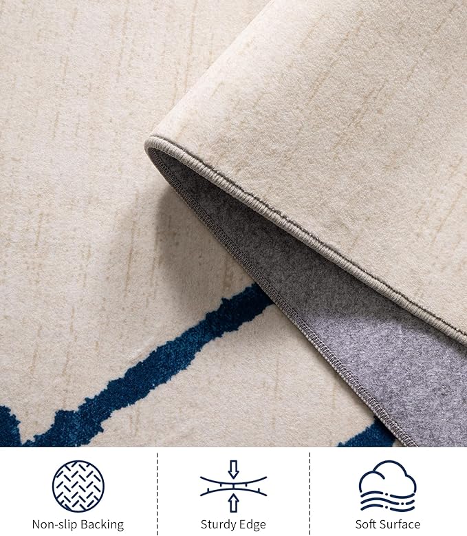 YIHOUSE Boho 5x7 Area Rugs for Living Room, Western Beige and Blue Rug, Moroccan Geometric Soft Low-Pile Washable Rugs for Bedroom, Dining Room