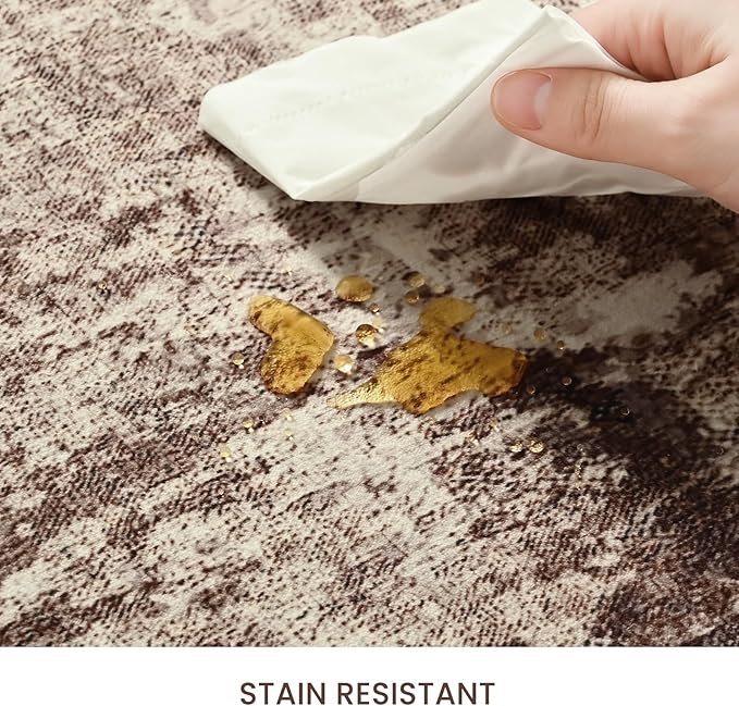 Entryway Rug 3x5 Brown Bedroom Area Rug Washable Non Slip Abstract Coffee Boho Rugs for Indoor Entry, Kitchen, Classroom, Bathroom, Kids Girls Room, Office, College Dorm Small Carpet