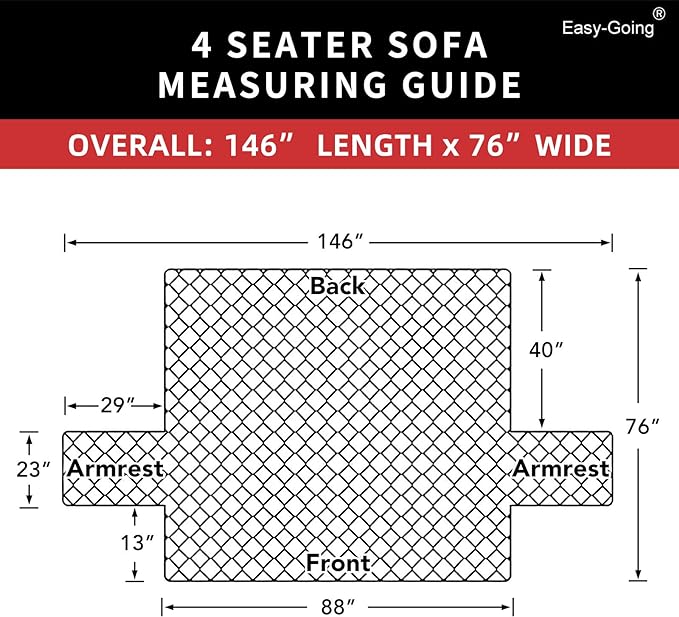 Easy-Going 4 Seater Sofa Slipcover Reversible Sofa Cover Water Resistant Couch Cover with Foam Sticks Elastic Straps Furniture Protector for Pets Children Dog Cat (XX-Large, Wine/Beige)