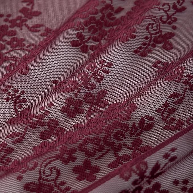 YJ YANJUN Vintage Lace Curtains 96 Inches Long-Victorian Floral Burgundy Xmas Curtain Panels for Living Room 2 Panels Privacy 8ft Holiday Christmas Seasonal Themed Winter Decor 52" W x 96" L Maroon