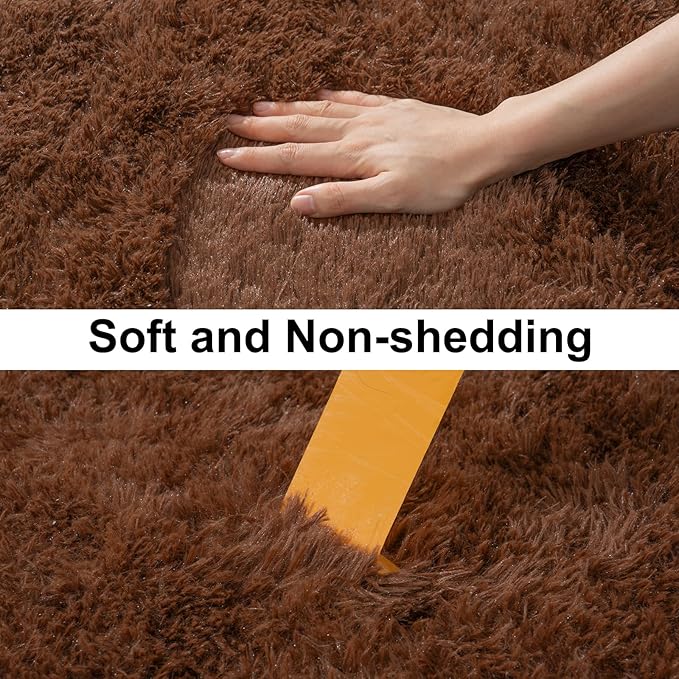 Soft Runner Rugs for Bedroom Hallways, 2x6 Brown Fluffy Shag Throw Area Rug Non Slip for Bedside Dorm, Long Shaggy Furry Carpet for Nursery Living Room