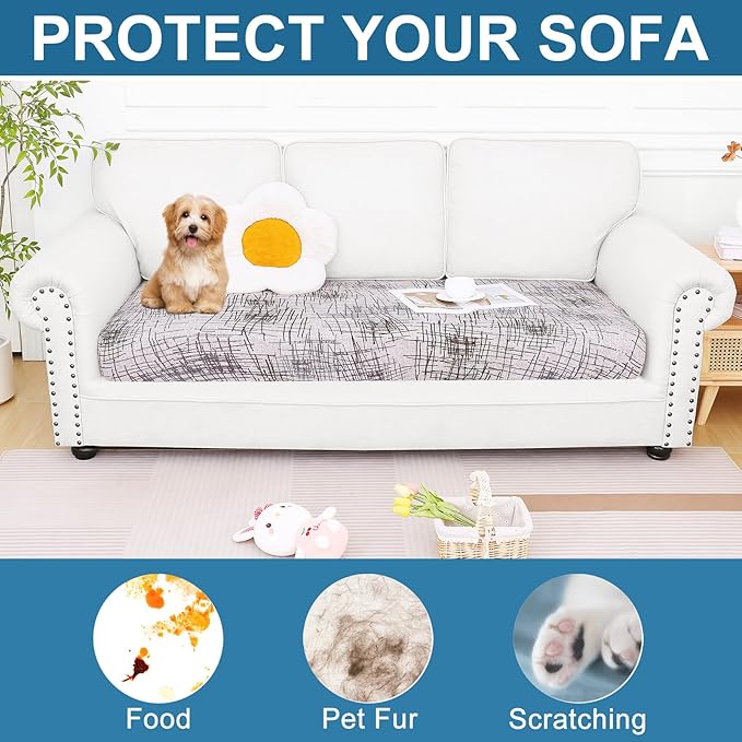 Smiry Printed Couch Cushion Covers, Stretch Soft Couch Covers for Sofa, Washable Non-Slip Sofa Slipcover Furniture Protector for Indoor and Outdoor (Large, Brown and White)