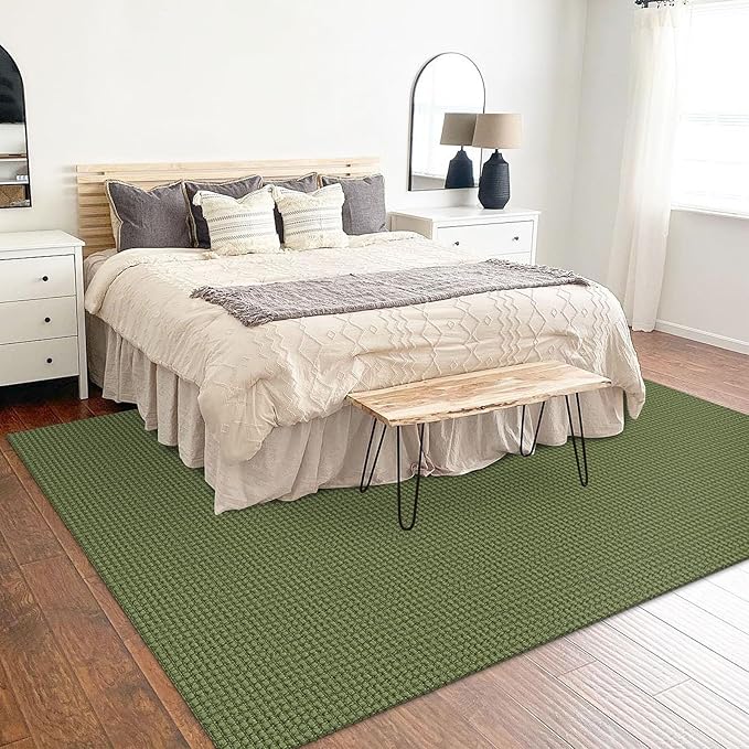 KOZYFLY Washable Area Rug 5x7 ft Rubber Backed Non Slip Rugs for Living Room Braided Cotton Bedroom Rug Woven Office Rugs Indoor Floor Carpets for Dining Bedroom Living Room, Bright Green/Earthy Green