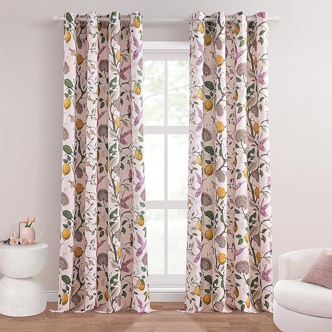 Topfinel Extra Long 108 Inches Curtains for Large Window Funky Baby Pink Tall Light Blocking Floral Hummingbird Fancy Coquette Preppy Curtains Grommet Microfiber High Ceiling Curtains 2 Panels 9FT