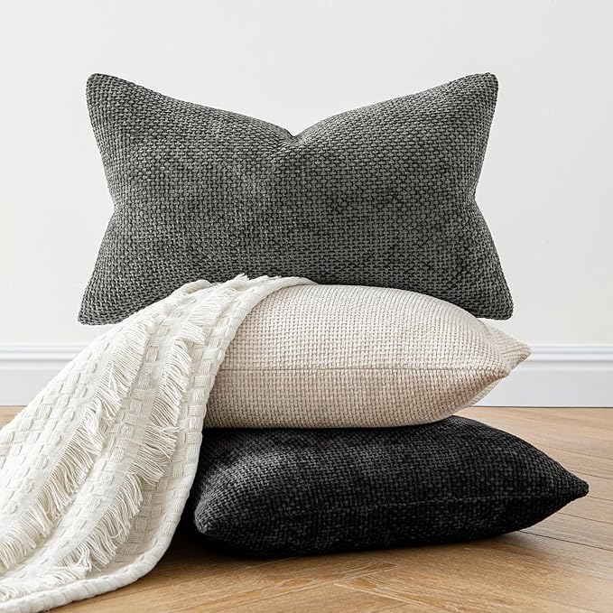 MIULEE Pack of 2 Euro Sham Pillow Covers 24x24 Inch Neutral Beige Modern Boho Accent Decorative Throw Pillow Covers Soft Chenille Farmhouse Cushion Covers for Home Decor Couch Bed Sofa Living Room