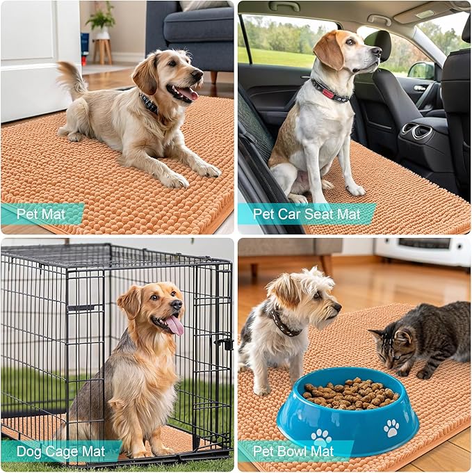 OLANLY Dog Door Mat for Muddy Paws 70x32, Absorbs Moisture and Dirt, Absorbent Non-Slip Washable Doormat, Quick Dry Chenille Mud Mat for Dogs, Entry Indoor Entryway Carpet for Inside Floor, Orange