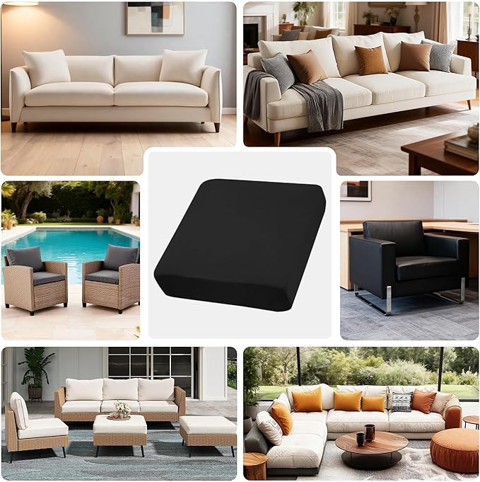 4Pcs Outdoor Cushion Covers, Patio Cushion Covers,Stretch Elastic Slipcovers, Replacement Washable & Reusable Furniture Protector for Patio Couch (Black,Cover Only)