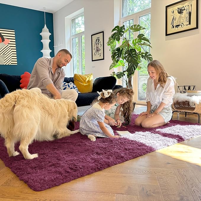 OLANLY 6x9 Machine Washable Large Area Rugs for Living Room, Bedroom, Soft Fluffy Shaggy Bedside Rug, Indoor Floor Carpet for Kids Girls and Boys, Dorms, Nursery, Home Decor Aesthetic, Burgundy