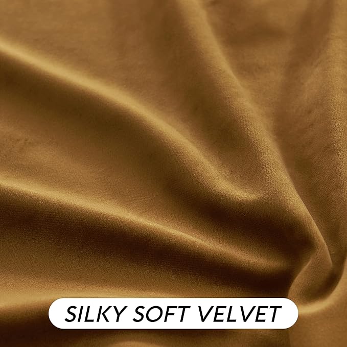 RYB HOME Gold Brown Velvet Curtains 72 inches with Hook Belt, Soft Fabric Room Darkening Thermal Insulated Luxurious Home Decor Curtains for Living Room Bedroom, W 42" x L 72", 2 Panels Set