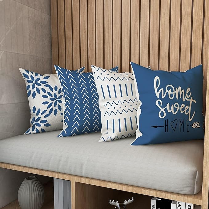 YCOLL Pillow Covers 20x20 Set of 4, Modern Sofa Throw Pillow Cover, Decorative Outdoor Linen Fabric Pillow Case for Couch Bed Car，Light Blue