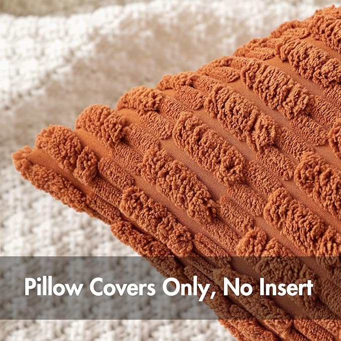 MIULEE Pack of 2 Corduroy Decorative Throw Pillow Covers 18x18 Inch Soft Boho Striped Pillow Covers Modern Farmhouse Home Decor for Sofa Living Room Couch Bed Rust
