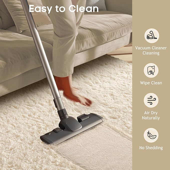 Ophanie Runner Rug for Hallway, 2x6 Upgrade Non-Slip Fluffy Soft Bedside Rugs, Bedroom Living Room Ivory Shaggy Carpet for Kids Girls Boys Dorm Nursery Home Decor Aesthetic