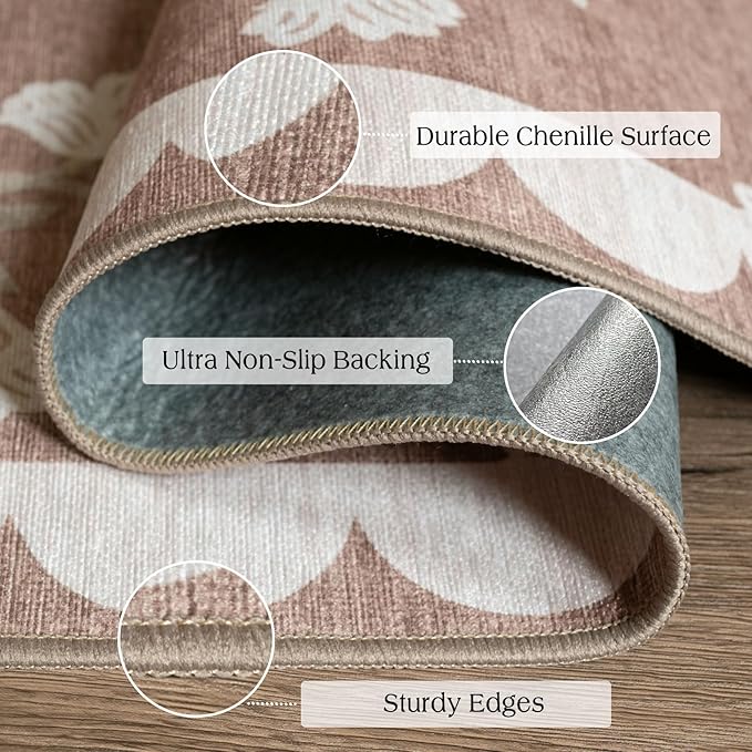Front Door Mat Indoor Entrance - 2x4.3 Ft Floral Washable Layered Doormat Outdoor Entrance Porch Rug Non-Slip Tan Boho Farmhouse Runner Rug for Kitchen Hallway Bedroom Laundry Room Porch Decor