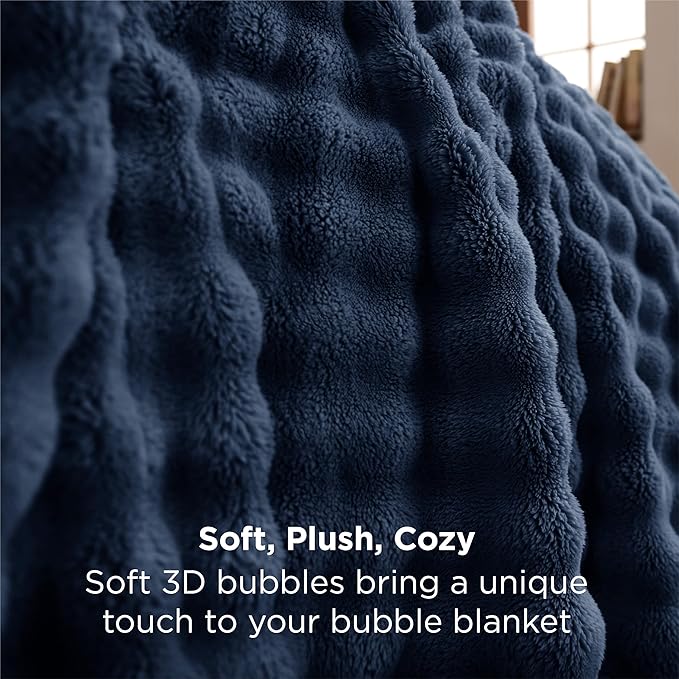 Bedsure 3D Fleece Bubble Blanket for Couch - GentleSoft Blue Twin Blanket for Sofa Bed Room Decor - Luxury Soft Cozy Gifts for Kids Girls, Lightweight, All Seasons, Navy Blue, 60"×80"