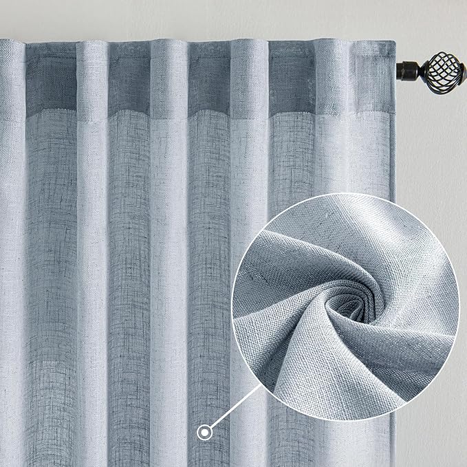 MIULEE Chambray Blue Linen Curtains 84 Inch Length 2 Panels for Bedroom Living Room, Soft Linen Textured Window Drapes Semi Sheer Light Filtering Back Tab Rod Pocket Farmhouse Modern Burlap Look Decor