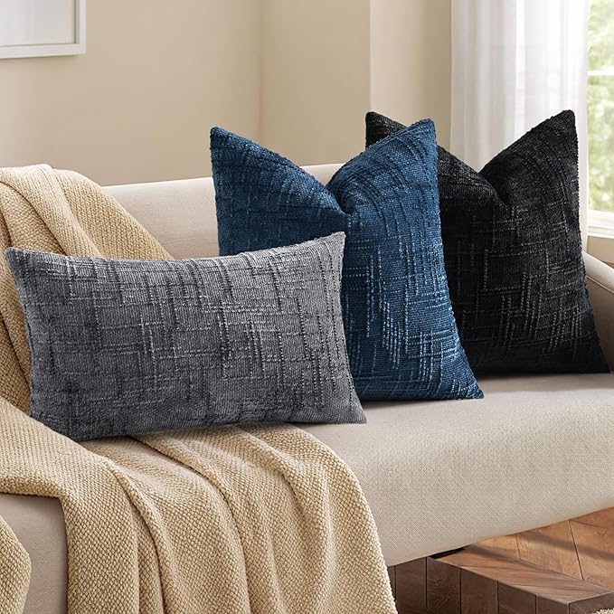 decorUhome Black Chenille Euro Sham Throw Pillow Covers 22x22 Set of 2 Textured Soft Cozy Slubby Couch Pillow Covers Modern Farmhouse Boho Decorative Pillow Cases for Bed Sofa Living Room