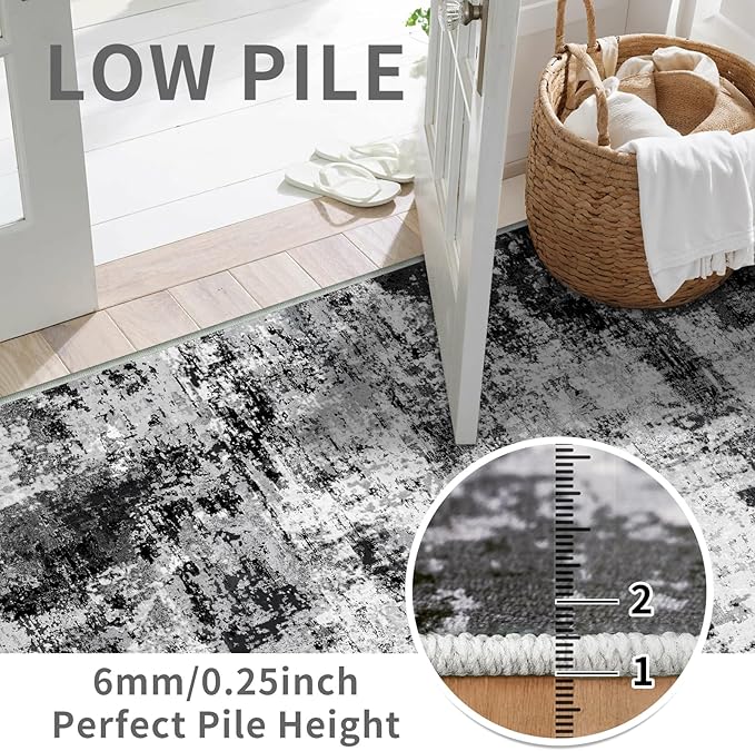 2x3 Small Washable Area Rug: Non-Slip Indoor Door Mat for Entrance Doorway Kitchen Bedroom Living Room - Abstract Farmhouse Throw Rug for Modern Home Decor Black Grey
