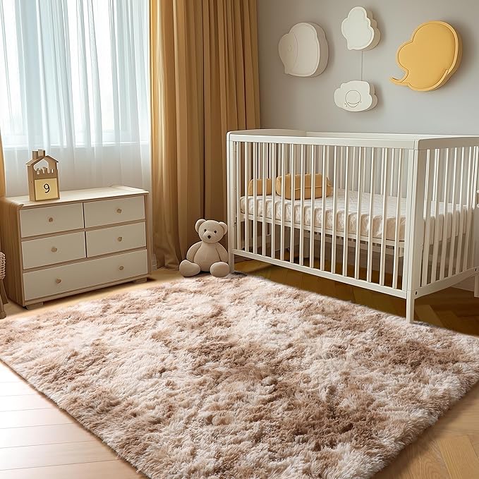 ONASAR 8x10 Area Rugs for Living Room, Tie-Dyed Beige Large Fluffy Bedroom Rug, Soft Plush Thick Shaggy Big Floor Carpet for Kids Boy Girls Teen Dorm Nursery Indoor Home Decor Aesthetic