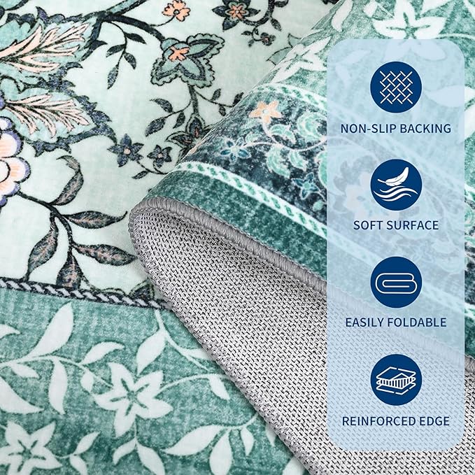 GarveeHome Teal 2x3 Door Mat Indoor Rugs for Entryway Provence Small Botanical Grove Cottage core Washable Non-Slip Low-Pile Rug for Bedroom Bathroom Entrance TPE Backing