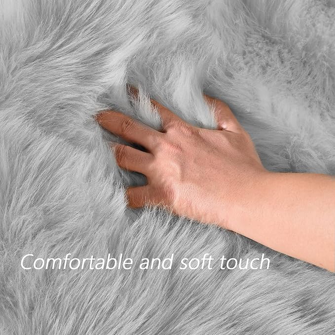 Latepis Grey Fluffy Rugs for Bedroom Rug Runner 2x5 Faux Sheepskin Fur Furry Rug for Living Room Home Décor Sofa Cushion, Runner