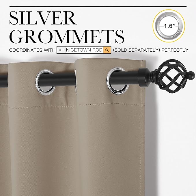 NICETOWN Taupe Blackout Curtains 86" Long, 55" Wide, 2 Pieces for Office, Dining, Guest Room - Sound Reducing, Heat and Cold Block Panels for Modern Decorative