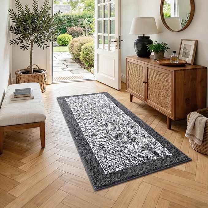 Long 2x4 Ft (48''x24'') Runner Rug for Bathroom,Non Slip Washable Large Kitchen Rugs Bath Rugs, Soft Absorbent Quick Dry Bath Mats for Shower, Hallway,Laundry, Tub(Grey)