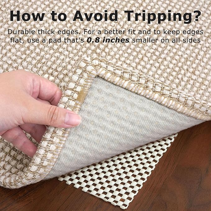 KOZYFLY Washable Area Rug 4x6 ft Non Slip Rubber Backed Living Room Rugs Braided Woven Cotton Kitchen Rugs Indoor Outdoor Entryway Rug Floor Carpet for Dining Living Room Bedroom, Ivory/Khaki