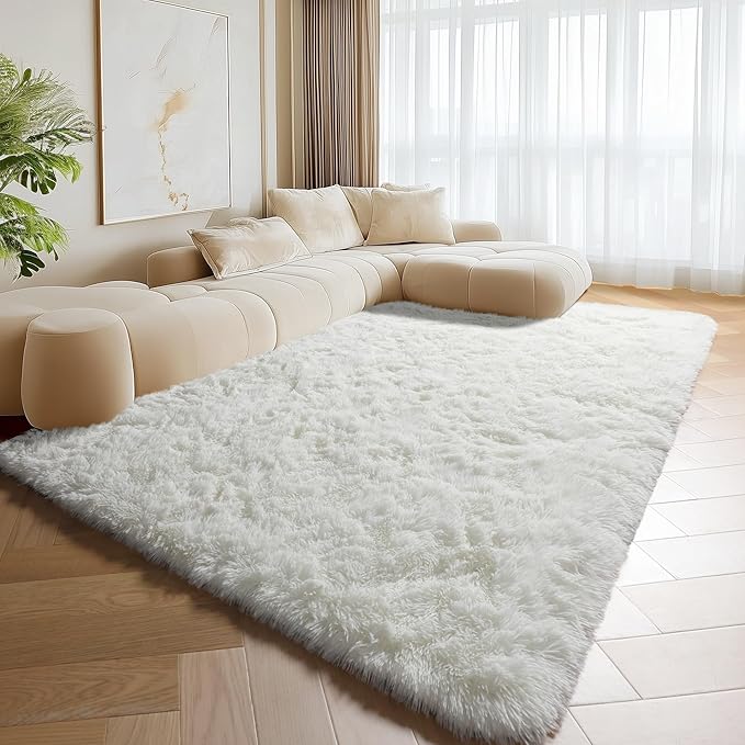 ONASAR Cream White 6x9 Area Rugs for Living Room Bedroom, Large Fluffy Bedside Throw Rug, Soft Plush Shaggy Fuzzy Floor Carpet for Nursery Kids Girls Boys Teen Dorm Home Decor Aesthetic