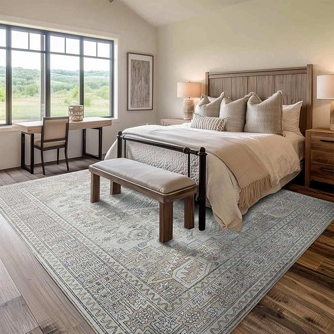 Machine Washable Rugs 6x9 Area Rugs for Living Room,Ultra Soft Low Pile Retro Rugs for Bedroom,Dining Room,Large Non Slip Carpet Vintage Distressed Accent Rug for Farmhouse Office Home Decor