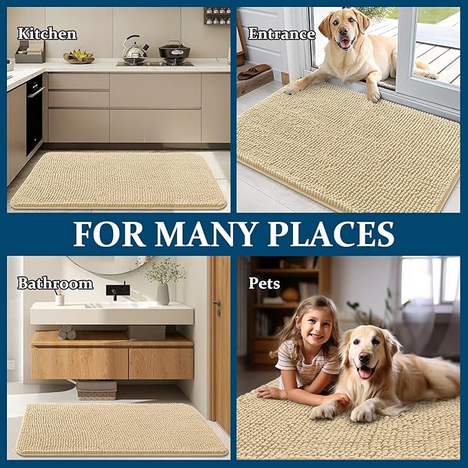 OLANLY Dog Door Mat for Muddy Paws 70x32, Absorbs Moisture and Dirt, Absorbent Non-Slip Washable Doormat, Quick Dry Chenille Mud Mat for Dogs, Entry Indoor Entryway Carpet for Inside Floor, Sand