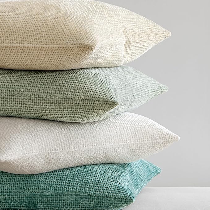 MIULEE Pack of 2 Couch Throw Pillow Covers 18x18 Inch Light Green Modern Boho Accent Decorative Pillow Covers Soft Chenille Farmhouse Cushion Covers for Home Decor Bed Sofa Living Room