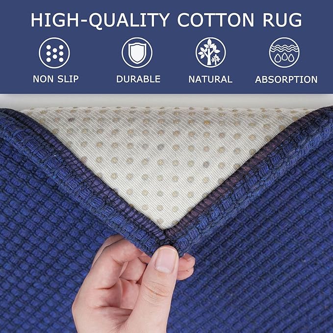 KOZYFLY Runners for Hallways 2.6x10 ft Washable Kitchen Runner Non Slip Rubber Backed Hallway Rugs Cotton Entryway Runner Rug Floor Carpet for Indoor Hall, Backdoor, Kitchen, Royal Blue/Navy