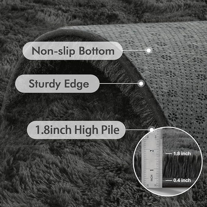 8x10 Ft Extra Large Shag Rugs for Living Room, Ultra Soft Fluffy Furry Area Rugs for Bedroom Indoor Floor, Aesthetic Carpet for Kids Home Decor (Dark Grey)