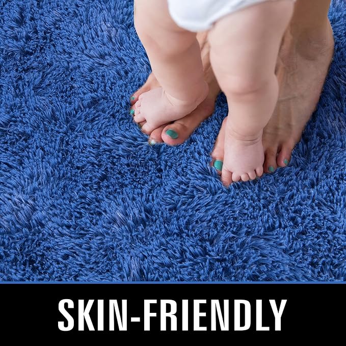 TWINNIS Super Soft Shaggy Rugs Fluffy Carpets 8x10 Feet, Indoor Modern Plush Area Rugs for Living Room Bedroom Kids Room Nursery Home Decor, Upgrade Anti-Skid Rectangular Fuzzy Rug, Indigo