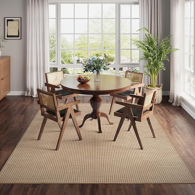 YDKGL Boho Washable Area Rugs 5x7 ft, Non Slip Area Rug for Living Room, Braided Office Rugs Bedroom Rug Woven Washable Indoor Floor Carpets for Office Dining Bedroom Living Room, Easy to Clean, Brown